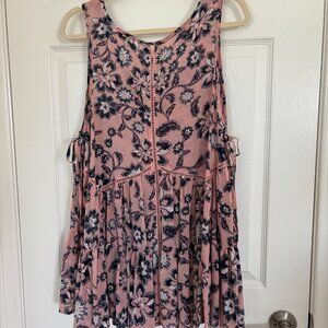TORRID Sheer Babydoll Floral Tank Top with Side Lacing - LT PINK - SIZE 0
